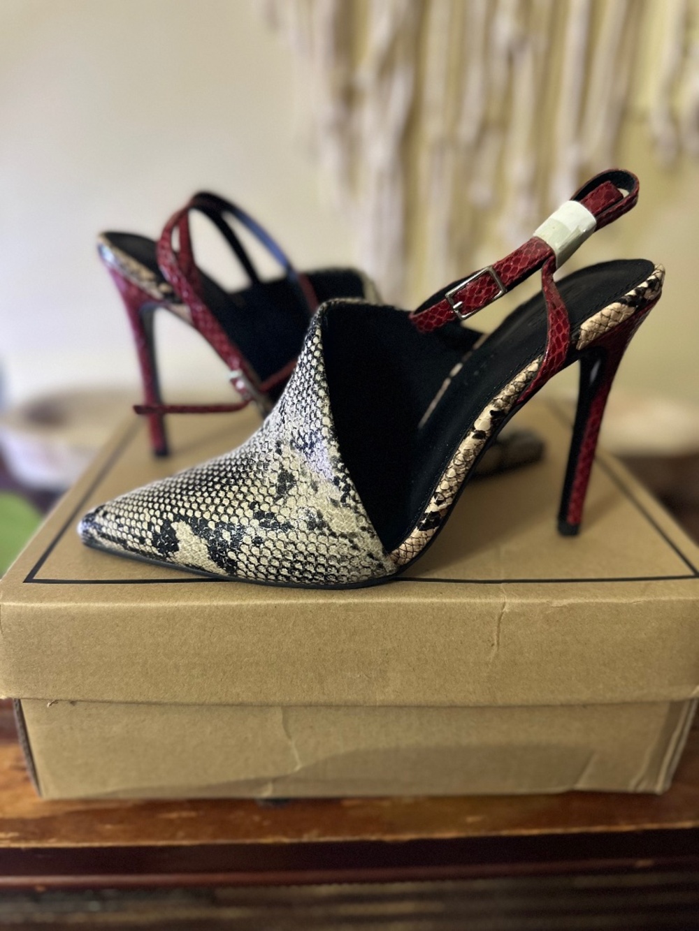 ASOS Snakeskin & Red Slingback Stiletto Heels 🐍🔥